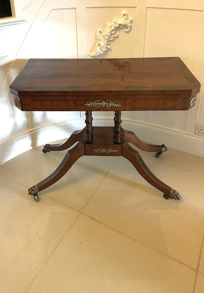 Fine Quality Antique Regency Figured Mahogany Card/Console Table with Gilded Brass Mounts - Image 7